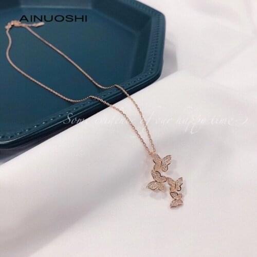 AINUOSHI 925 Sterling Silver 4 Exquisite Butterfly Pendant Necklace For Women Chain Necklace Wedding Engagement Jewelry Collier