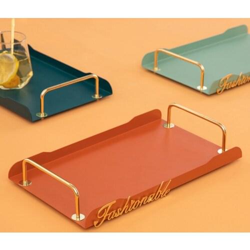Nordic Color Tray Cup Tableware Storage Tray Livingroom Rectangular Creative Metal Tray Household Desk Ornament Dining Organizer