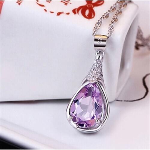 Popular Necklace Womens Purple Crystal Pendant Chain Jewellery Birthday Gift