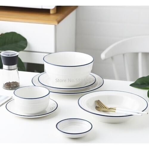 Nordic Style Simple Ceramic Flavor Plate Rice Bowl Deep and Shallow Plate Salad Bowl Dessert Breakfast Oatmeal Bowl Tableware