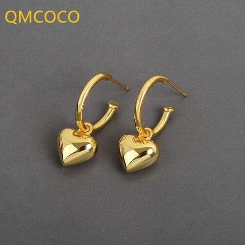 QMCOCO 925 Silver Simple Earrings Trendy Classic Simple Heart-Shape For Woman Party Gift Of Ear Charm Ornaments