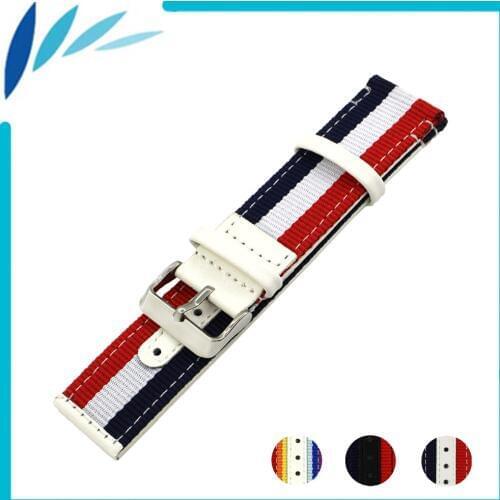 Nylon Leather Watch Band 22mm 24mm for Fossil Strap Wrist Loop Belt Bracelet Watchband Black White + Spring Bar + Tool