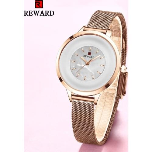 Reward Fashion Women Quartz Watch UltraThin Dial Girl Clock Steel Mesh Alloy Waterproof Wristwatch Casual Timepiece Wrist Watch