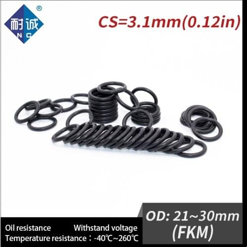 2PC/lot Rubber Ring Black FKM O ring Seals Thickness 3.1mm OD21/22/23/24/25/26/27/28/29/30mm Rubber O-Rings Fuel Washer