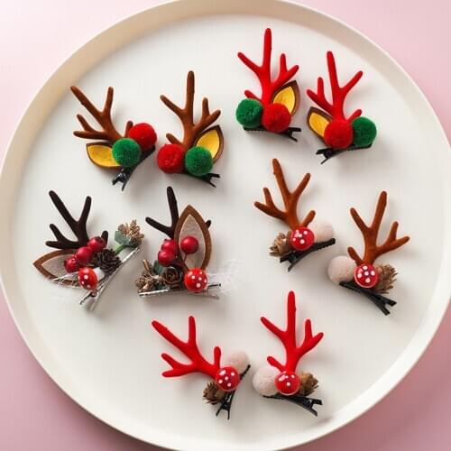 Christmas New Cute Antler Hair Clips Festival Style Red Antler Headband Moose Mushroom Forest Nut Hair Accessories Hairpins