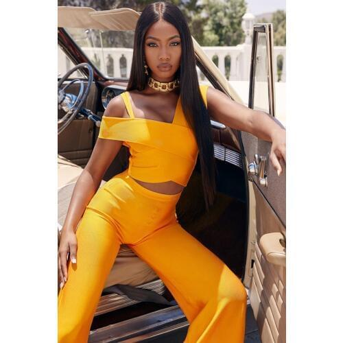 Sexy Women Sets Orange Off The Shoulder 2 Pieces Set Fashion Rayon Bandage Sets