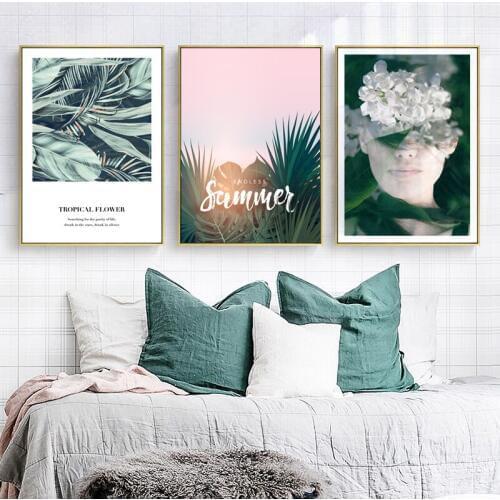 Nordic Decor Canvas Painting Poster Print Summer Green Plants Sunrise With Quote Wall Art Pictures For Living Room Bedroom Aisle