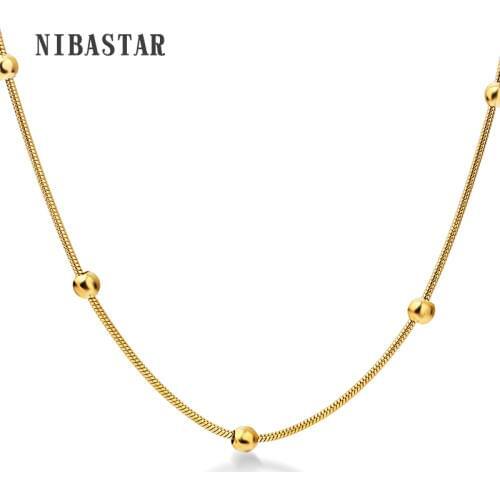 Temperament lady Gold Color bead necklace 20-inch contracted ball pendant fashionable Gold snake chain