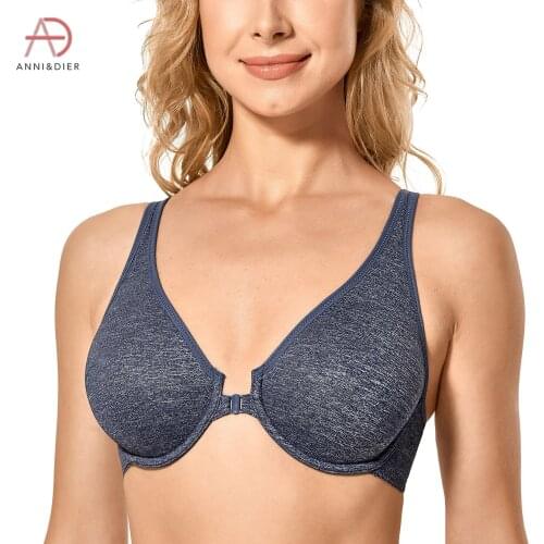 Womens Smooth Racerback T-shirt Front Closure Bra Lace Floral Pattern Unlined Underwire Bras Plus Size Underwear