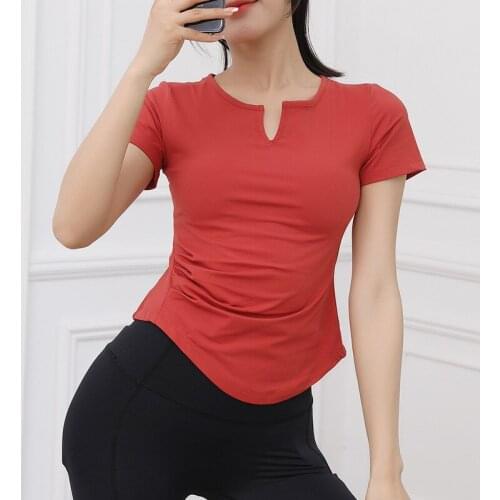 Womens Short-sleeved Sports T-shirt Summer Thin Running Fitness Top Slim Stretch Quick Dry Tight Yoga Workout Wear