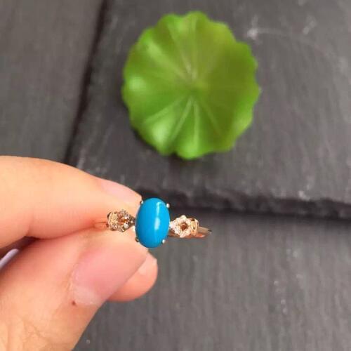 Fine Jewelry real G18k Rose Gold 18K Solid Gold 100% Natural Turquoise Gemstones Gold Diamonds Female Casual Sporty Rings