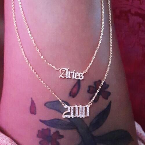 Zircon 12 Zodiac Constellation Letter Pendant Necklace For Women Virgo Libra Taurus Twelve Sign Necklace Birthday Jewelry Gift