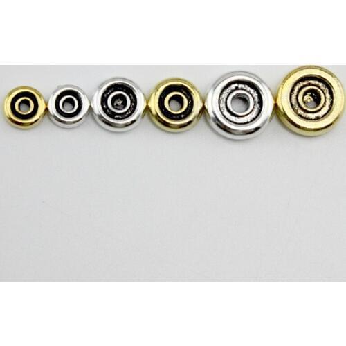 100pcs Antique Gold Antique Silver Color 6 8 10mm Metal Flat Round Rondelle Spacer Beads for DIY Charm Bracelet Jewelry Making