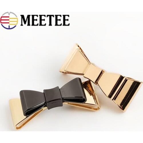 Meetee 10pcs 50X20mm Metal Bow Clasp Hardware for Shoes Bag Decor Buckle DIY Luggage Clip Pin Buckles Clothing Sew Accessories