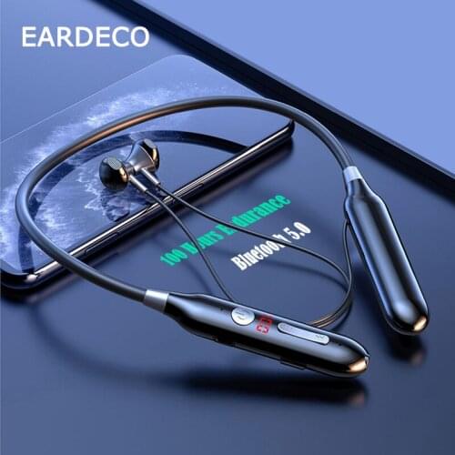 EARDECO 800mAh Battery Wireless Headphones Bass Bluetooth Headphone Sport Stereo Bluetooth Earphone Neck Headset Mic TF Card LED
