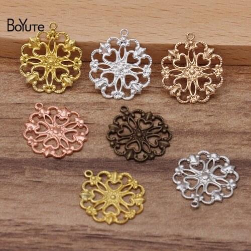 BoYuTe (100 Pieces/Lot) 16*18MM Metal Brass Filigree Flower Charms Diy Hand Made Jewelry Accessories Wholesale