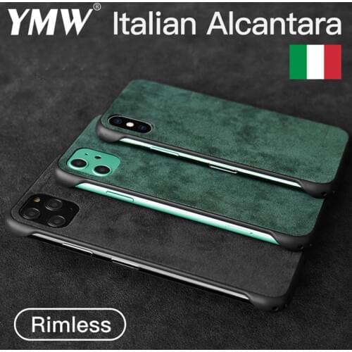 YMW Italian Alcantara Rimless Case for iPhone 11 Pro Max Xr Xs Max 6s 7 8 Plus Luxury Artificial Leather Phone Cases X SE Cover
