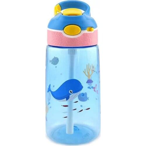 480ML High-Value Children Water Bottles Thick Straw Cartoon Cup Cute Kids Portable Anti-Fall Plastic Child Outdoor Water Bottle