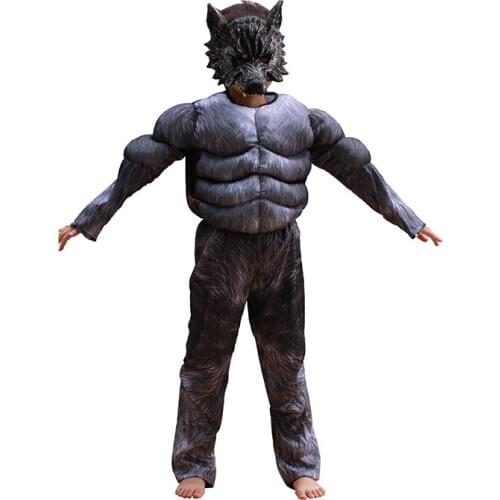 Kids Halloween Cosplay Costumes Wolf Suits Children School Performance Clothing Props Muscle Werewolf Cosplay Clothes Kids Gifts