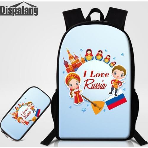 Dispalang 2 PCS Set Backpack Pencil Bag For School Russian Doll Printing 3D Womens Travel Backpacks Girl Schoolbag Child Mochila