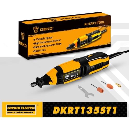 DEKO DKRT135ST1 220V AC Electric Drill Variable Speed Mini Grinder Rotary Tool for Grinding/Cutting/Sanding/Wood Carving