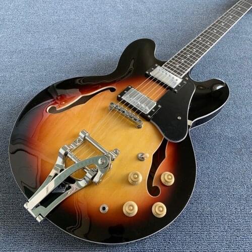 Jazz Hollow Body Electric Guitar, Rosewood fingerboard, 2 F holes, Tremolo system electric guitar, Free shipping