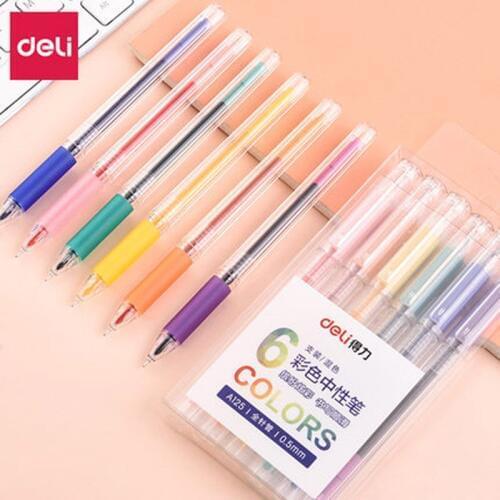 Deli 6 Colors Gel Pen Student Note book Multicolor Gel Pen Set Multicolor Full Needle 0.5mm Gel Pen Student Stationery A125