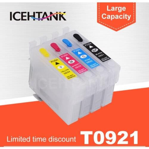 ICEHTANK 4 Color Refillable Ink Cartridge For Epson T0921 For Epson Stylus T26 T27 TX106 TX109 TX117 Printer