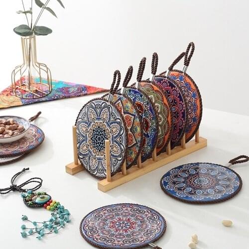Retro Bohemian Ceramic Table Mat Cork Insulation Non Slip Placemat Mug Coffee Cup Coaster Kitchen Accessories Home Decoration