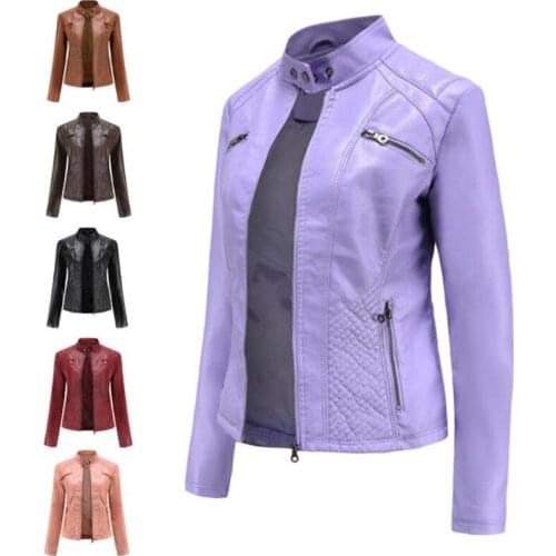 Leather jackets womens simple European and American thin coat long-sleeved motorcycle clothes Autumn and winter new casual