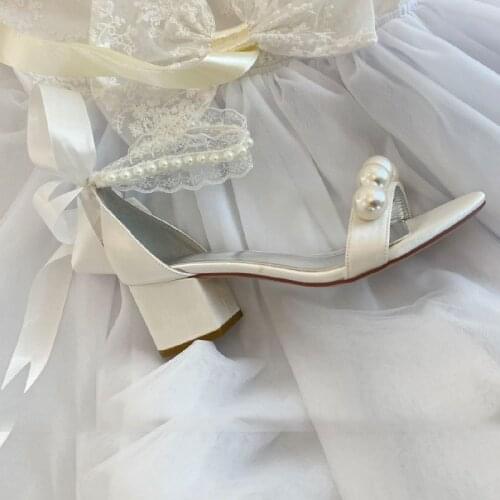 MarHermaso Womens Satin Rhinstones Ankle Strap Sandals Ribbon Tie up Bride Wedding Party Shoes