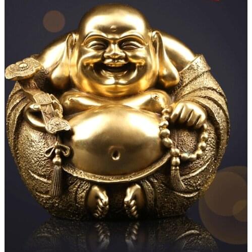Copper Chinese-Rare Luck Smile Buddha Brass Statue ornaments