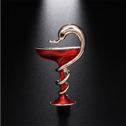 New Enamel Pin Gold-color Alloy Brooch Jewelry Special Red Trophy Memorial Cup With Snake Brooches Pins For Women Men Kids Gifts