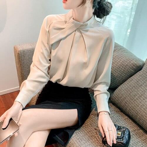 Chikichi 2021 Spring and Autumn New Chiffon Shirt Women Casual Chic Satin Top Women Long Sleeves Office Lady Blouse Womens Tops