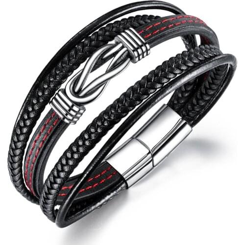 Punk Multi-storey black Braided leather bracelet men jewellery accessories 2020 Stainless steel magnetic buckle bracciale uomo