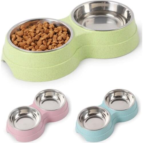 Pet Duble Bowl Dog Food Water Feeder Stainless Steel Small Dog Cats Feeding Bowls Small Dogs Cats Drinking Dish Feeder