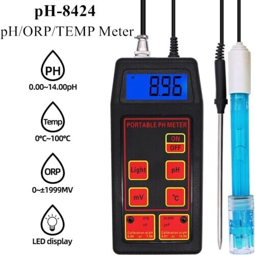 PH-8424 pH/ORP/TEMP Meter High Accuracy 3 in 1 Portable with Replaceable pH & ORP Electrodes Temperature Probe 40%off