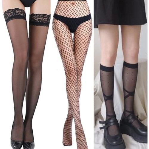 Transparent Sexy Long Stockings for Women Sexy Black Skin High Elasticity Knee Socks Stay Up Thigh High Over Knee Socks Medias