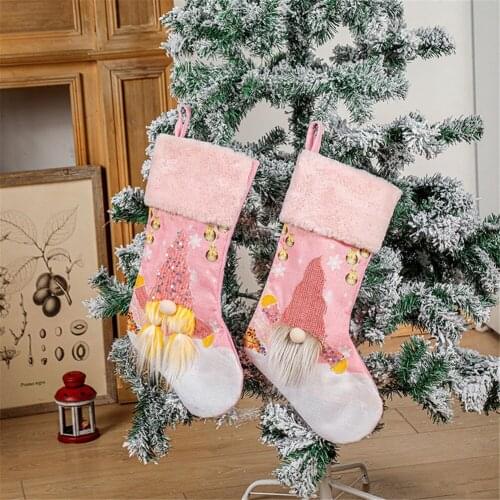 Rudolph Christmas Candy Stocking With LED Light Christmas Ornaments Hanging Stockings For Xmas Trees Holiday Family Decorations
