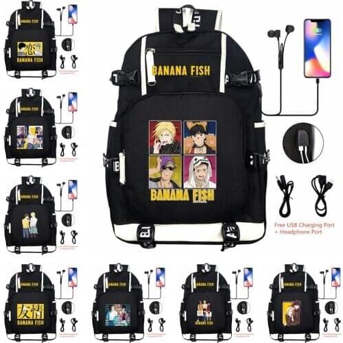 Anime Banana Fish USB Backpack Men Women Travel Shoulder Laptop Bags Cartoon Teens Kids Student School Bags Bookbag Gift