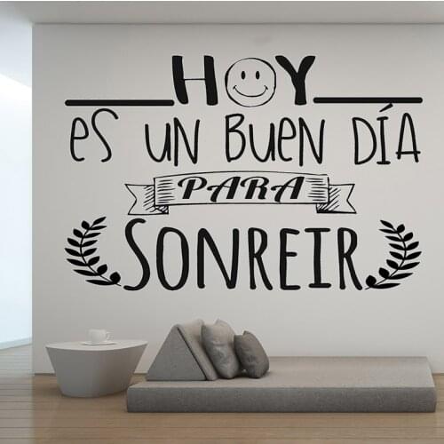 Hoy Es Un Buen Día Para Sonreír Spanish Motivational phrases Quote Vinyl Wall Decals decorate rooms Stickers Murals RU2015