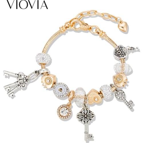 VIOVIA Chain Bracelet Key Lock Charm Bracelet For Women Fit Original Pulseria Feminina Girl Bracelet Jewelry B19040