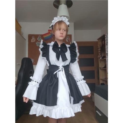 Women Maid Outfit Anime Long Dress Black and White Apron Dress Lolita Dresses Men Cafe Costume Cosplay Costume Горничная Mucama