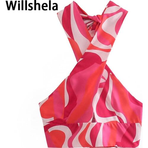 Willshela Fashion Crop Top Women Casual Elastic Hollow Out Halter Tank Top Streetwear Chic Lady Y2K Tops Woman Summer Camisole