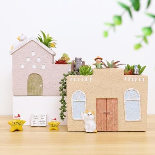 Creative Resin Succulent Flower Pot Country Cottage Garden Landscap Potted Decorative Crafts Plants Pot(Not include plants)
