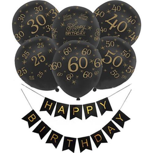 10 pcs 18/25/30/40/50/70 Digital Balloons Gold And Black Printed Latex Balls Birthday Party Decoration