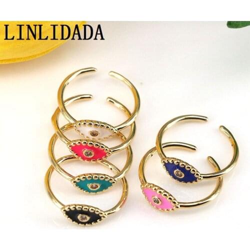 10Pcs Simple Design Evil Eye Ring, Stacking Open Ring, Micro pave CZ Eye Ring, Gold Color Thin Ring, Colorful Enamel Ring