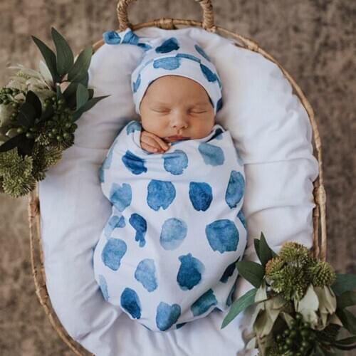 2020 Flower Printed Newborn Sleeping Bag and Cap Set Infant Sage Swaddle with Matching Bow Headband Baby Sleep Sack 0-2Month