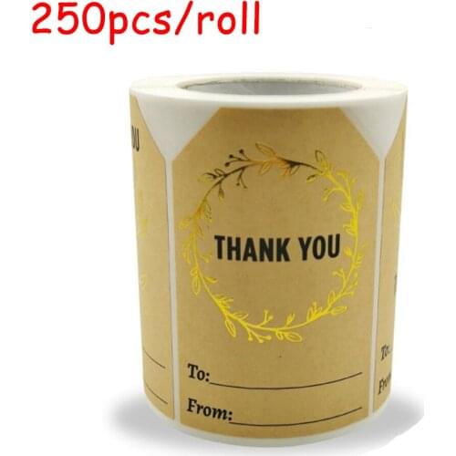 50*75mm Kraft Paper Thank You Stickers With Gold Foil Decor Stationary Stickers Thank You Roll Sealing Labels For Gift Packing