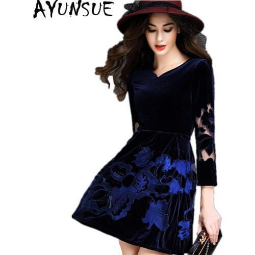 AYUNSUE Dresses For Women Red Velvet Dress 2020 Autumn Winter Floral Elegant Party Dress Female Plus Size 4XL vestidos 15C2155